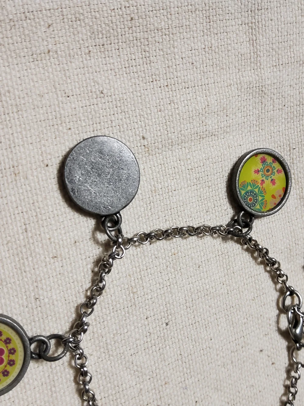Silver Charm Bracelet with Multi-Color Floral Medallions